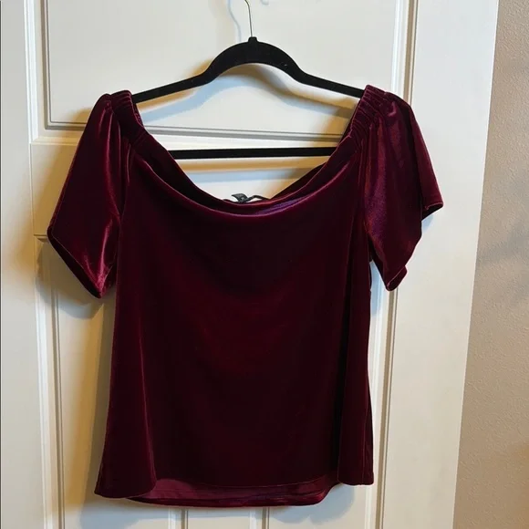 White House Black Market Burgundy Velvet Off-Shoulder Blouse - Picture 2 of 3